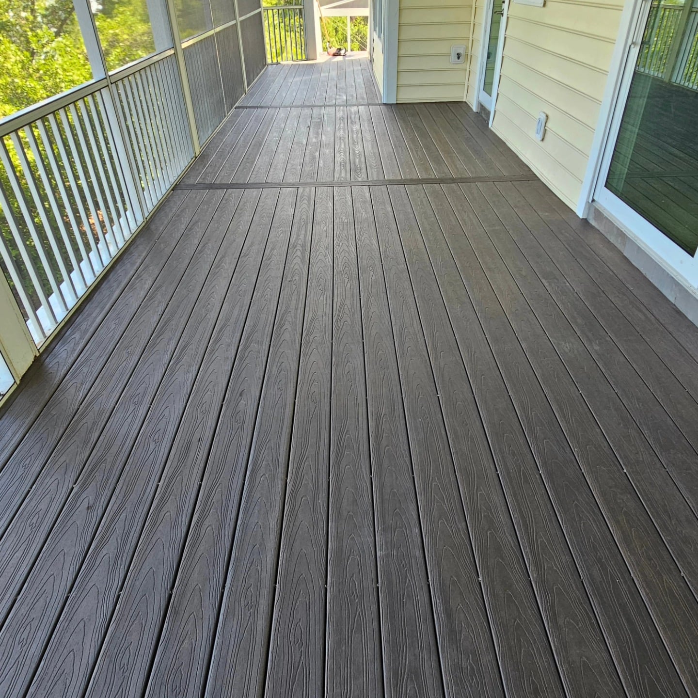 Composite wood-look decking on a screened lanai